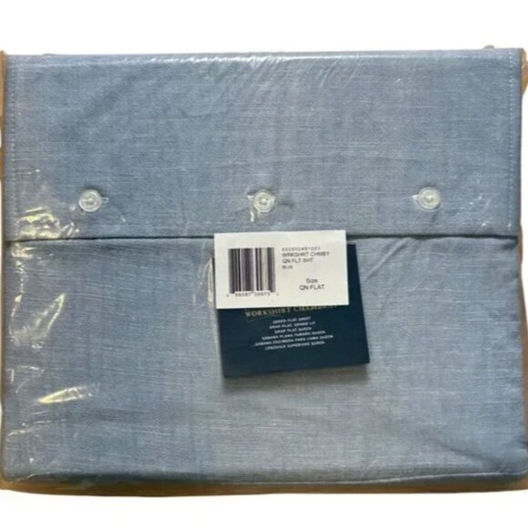 Ralph Lauren Workshirt Chambray Queen Flat Sheet Blue New in Package - Picture 1 of 3